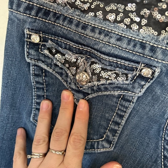 Miss Me Y2K BootCut Size 28 silver sequin bling - Picture 4 of 16